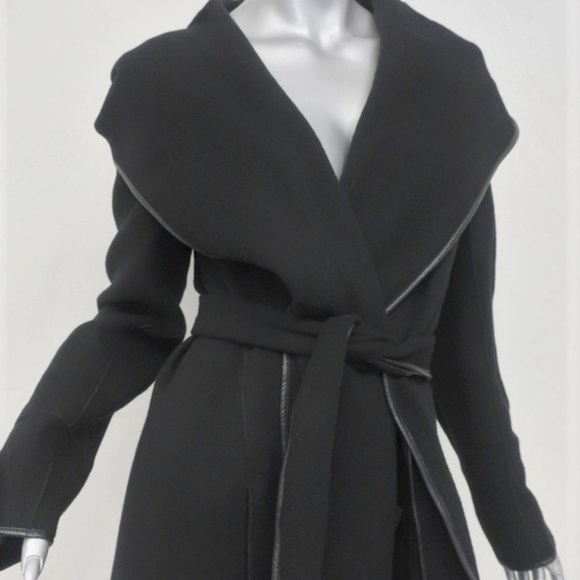 Donna Karan Icons Hooded Wrap Coat Leather-Trim - Picture 2 of 5